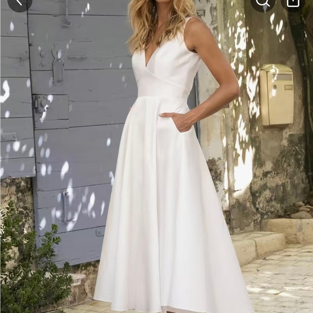 Solid V Neck Elegant Dress,
